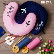 Load image into Gallery viewer, Couple Rakhi Gift Set | Couple Gifts | Rakshabandhan 2024 | Neck pillow set with tumblers
