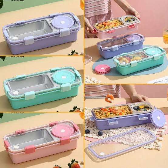 Two Grid Steel Lunch Box | Office Lunch Box